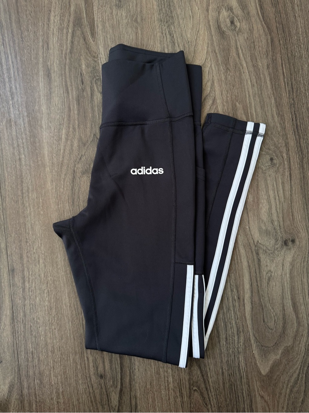 Adidas Black Leggings with White Side Stripes